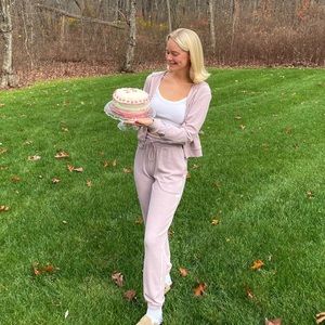 Light pink Fabletics joggers, waffle knit, size small